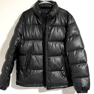 DKNY men's faux leather puffer zip jacket vegan black
